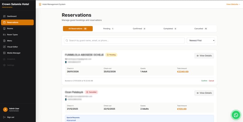 Crown Salamis Hotel - Admin Dashboard