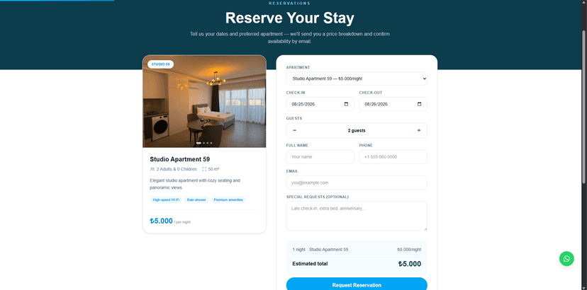 Deluxia Holiday Resort - Reservation Flow